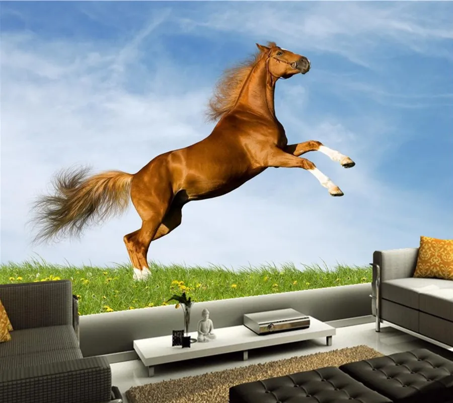 3d custom wallpaper,Jumping brown horse on the grass mural,dining room sofa TV wall bedroom photo 3d wallpaper papel de parede