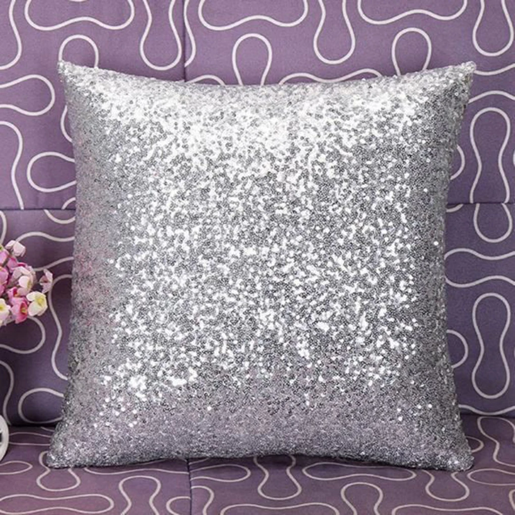 Solid Color Glitter Silver Sequins Bling Throw Pillow Case Throw Pillowcase Cafe Home Bed Drawing Living Room