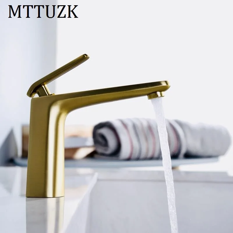 

MTTUZK Solid Brass Brushed Gold Basin Faucet Cold Hot Sink Mixer Tap Deck Mounted Black Faucet Bathroom Black Crane