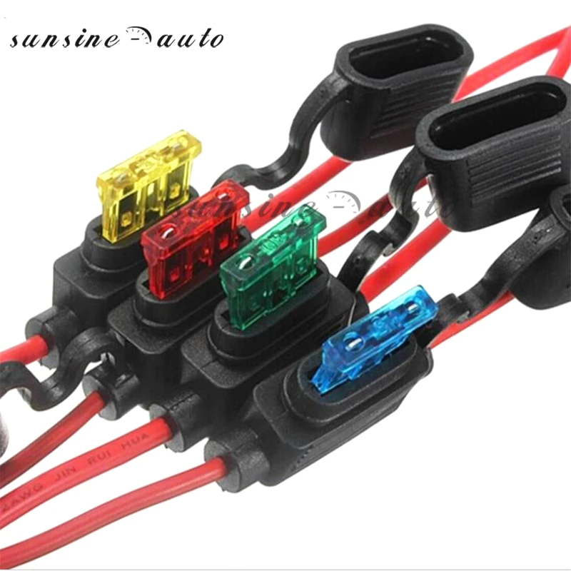 

Waterproof 32V Medium Auto Fuse Holder 16AWG and Car Blade Fuse 2A 3A 5A 7.5A 10A 15A 20A 25A 30A 35A 40A