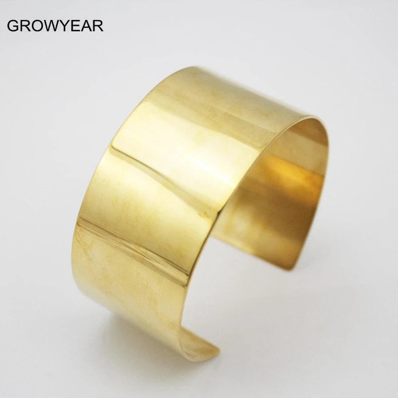 Women Fashion Jewelry Golden Metal Open Simple Wide Brass Blank Bangle Bracelets