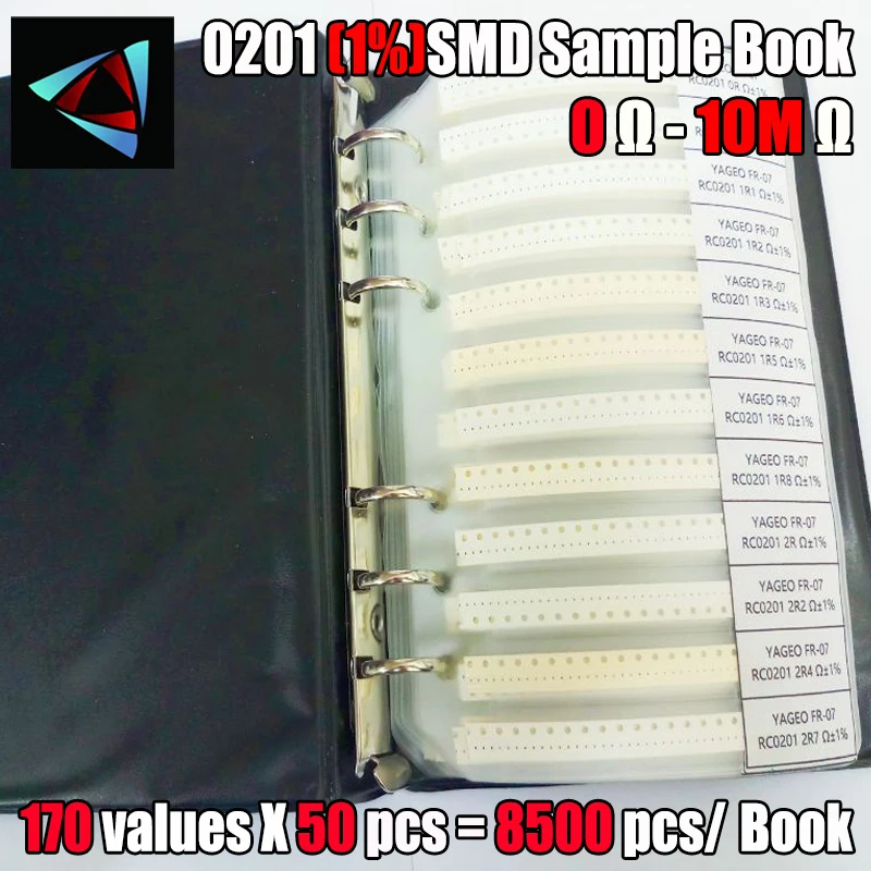 0201 campionario resistore SMD 170 valori * 50 pezzi = 8500 pezzi 1% Kit assortiti Chip da 0ohm a 1.5M