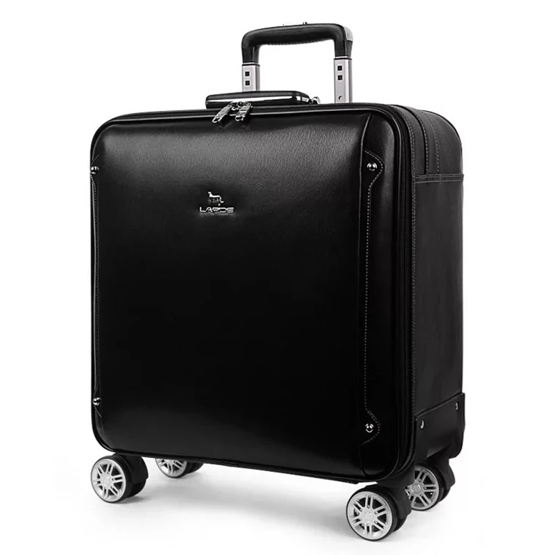 Bisnis Merek Asli Kulit Koper dengan Roda Populer Fashion Rolling Luggage Membawa Boarding Trolley 16 "20" inci