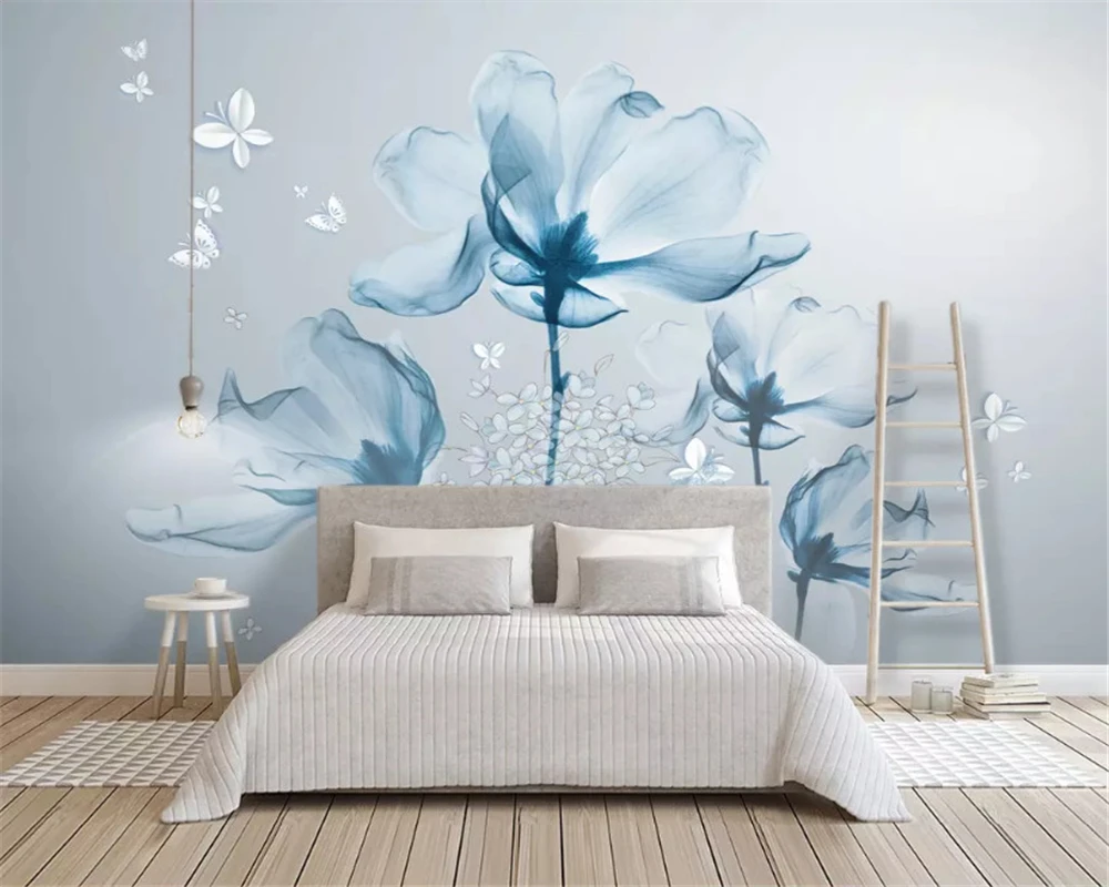 beibehang Custom silky wallpaper hand-painted 3D stereo metal relief butterfly magnolia TV background wall papers home decor