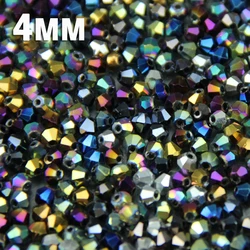 JHNBY 4mm 100pcs Bicone Austrian crystals loose beads ball supply surface color plating ,bracelet necklace Jewelry Making DIY