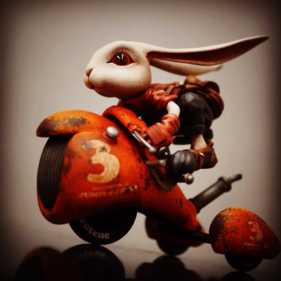 Unpainted Kit  1/12  Lovely Rabbit with Moto    figure Historical  Resin kit miniature model