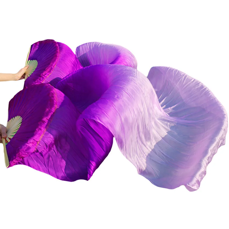 Stage Performance 100% Silk Belly Dance Fans Gradient Colour Dance Accessories Belly Dancing Silk Fans purple+light  purple