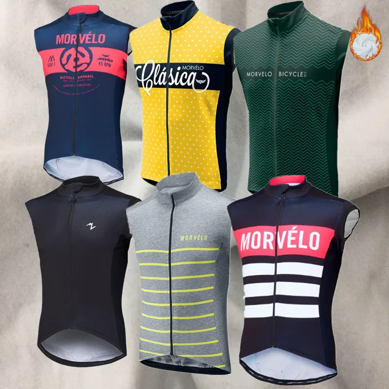 Morvelo Winter Thermal thermal sleeveless Cycling Vest Men Warm Fleece Cycling jerseys/ Bicycle Bike Clothing / Gilet ciclismo