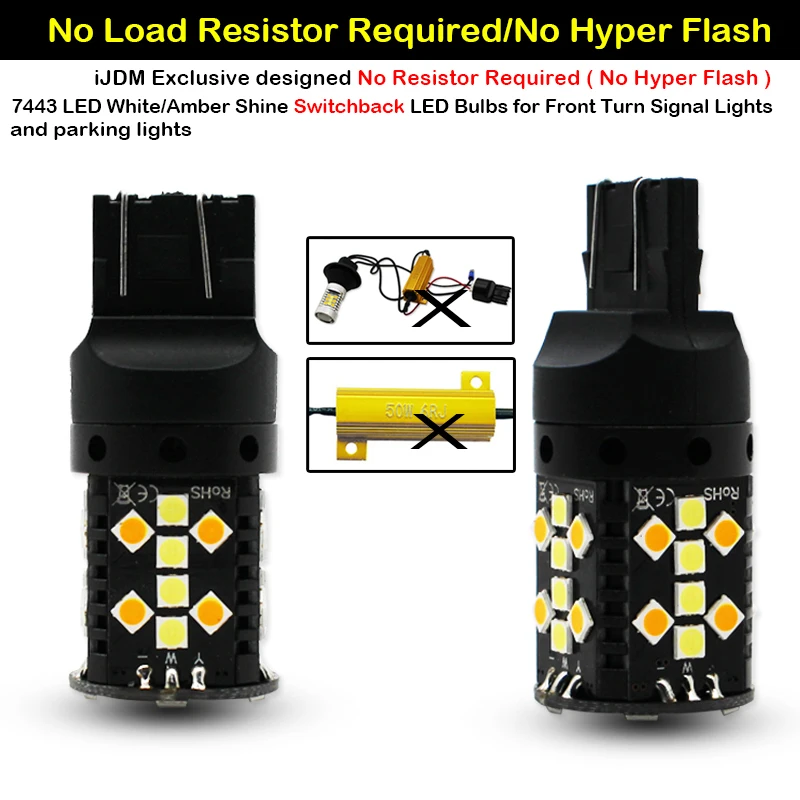 No Hyper Flash Amber/White Dual Color 7443 LED Turn Signal Light Bulbs  White T10 LED Parking Clearance Lights For Ford Mustang