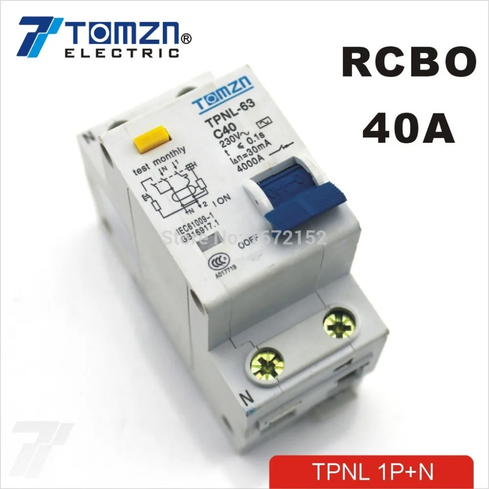 TPNL 1P+N 40A 230V~ 50HZ/60HZ Residual current Circuit breaker with over current and Leakage protection RCBO