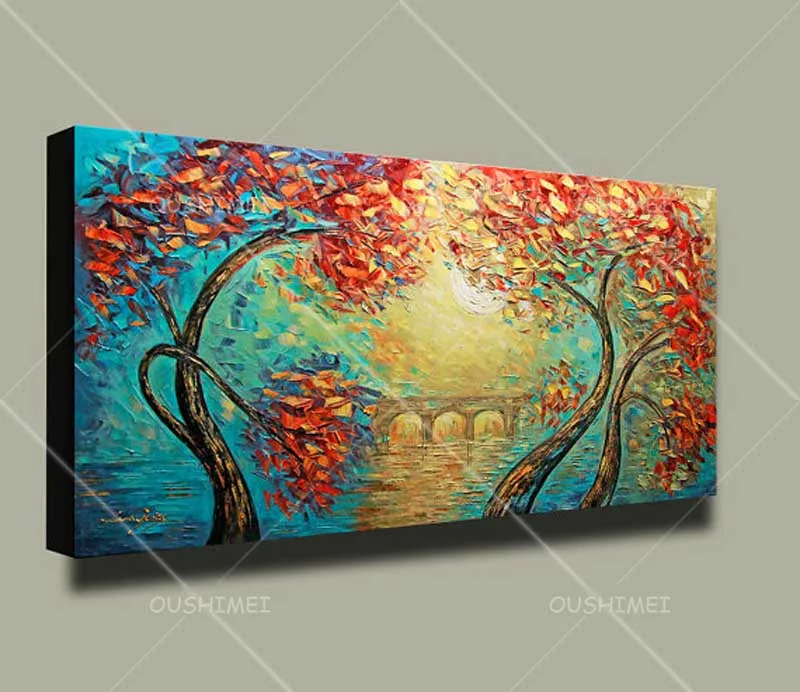 

Unframed Hand Painted Oil Painting on Canvas Vivid Red Tree Landscape for Home Decor Wall Artwork Canvas Picture Christomas Gift