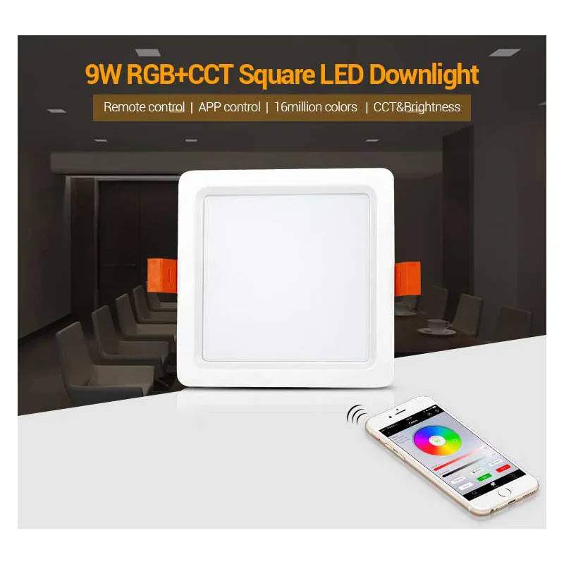 

Miboxer FUT064 9W RGB+CCT Square LED Downlight AC100~240V,FUT089 8-Zone RGB+CCT Remote Controller