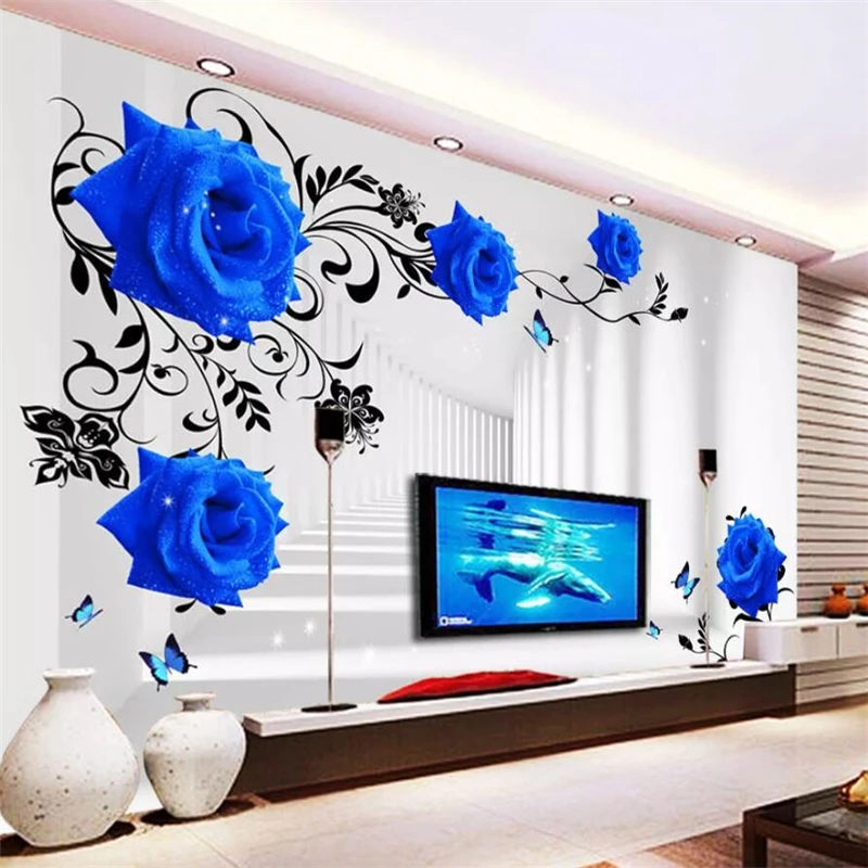 Custom wallpaper 3D mural blue rose stereo TV background wall living room bedroom wall papers home decor papier peint wallpaper