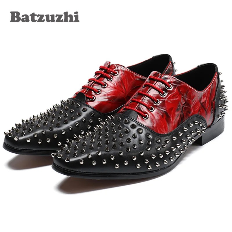 

Luxury Men Leather Shoes with Rivets Studs Oxford Dress Shoes Prom and Banquet Men Party Footwear Black Red Spikes Shoes Men