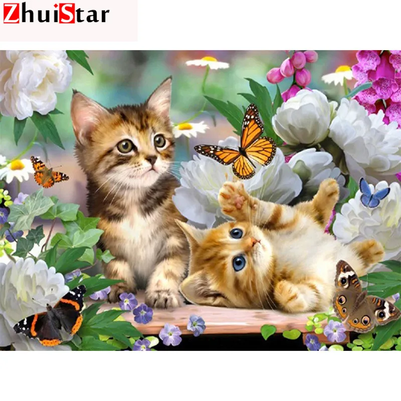 5D DIY Diamond Painting Full Display animal two cat Diamond Embroidery Full Square Mosaic Picture Of Rhinestone Decor XY1