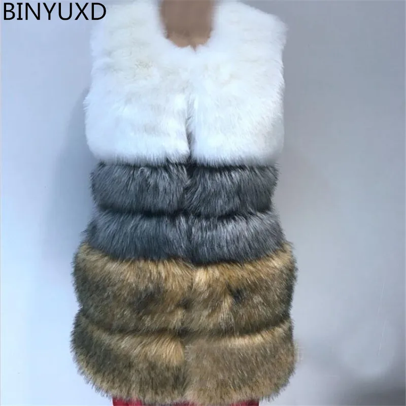 

BINYUXD 2018 New winter Coat Overcoat women's fur vest coat Warm long vests furs vests Women faux fur vest coat outerwear jacket