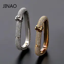 JINAO New Hip Hop Iced Out Carabiner Keychain Gold  Color Charm Jewelry Solid Copper With AAACZ Keychain Mens Gifts