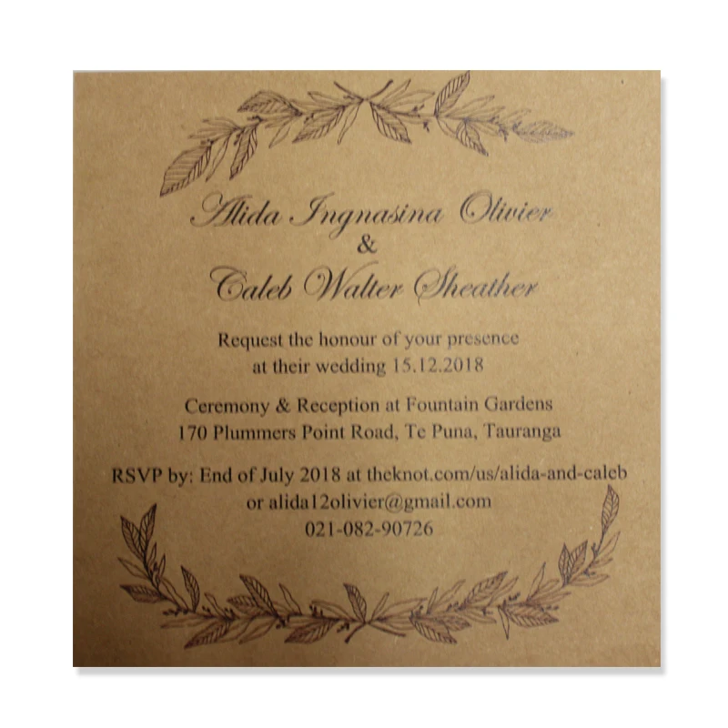 White Lace Wedding Invitation with Rustic Invitation Cards Kraft Paper Invites - set of 50 pcs