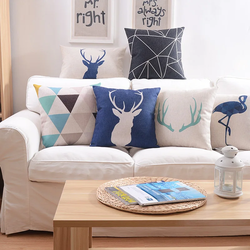 Nordic deer Lumbar pad Cushion Cover Decorative Home Textile deer almohada soft seat car linen cushion pillowcase  BO-13