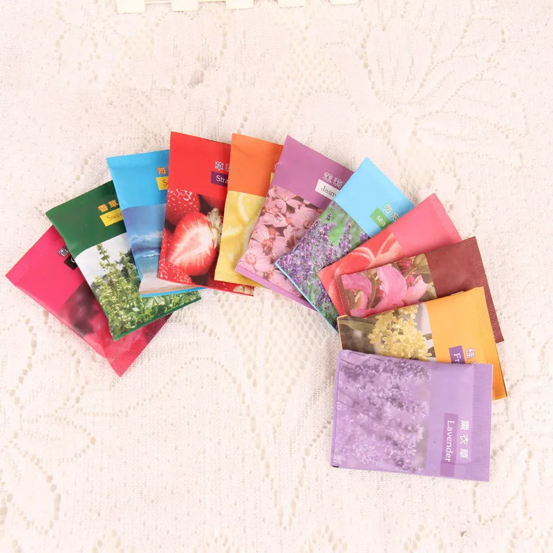 12Pcs/Lot Aromatherapy Natural Smell Incense Wardrobe Sachet Air Fresh Scent Bag Perfume Vanilla Rose Lily Lavender