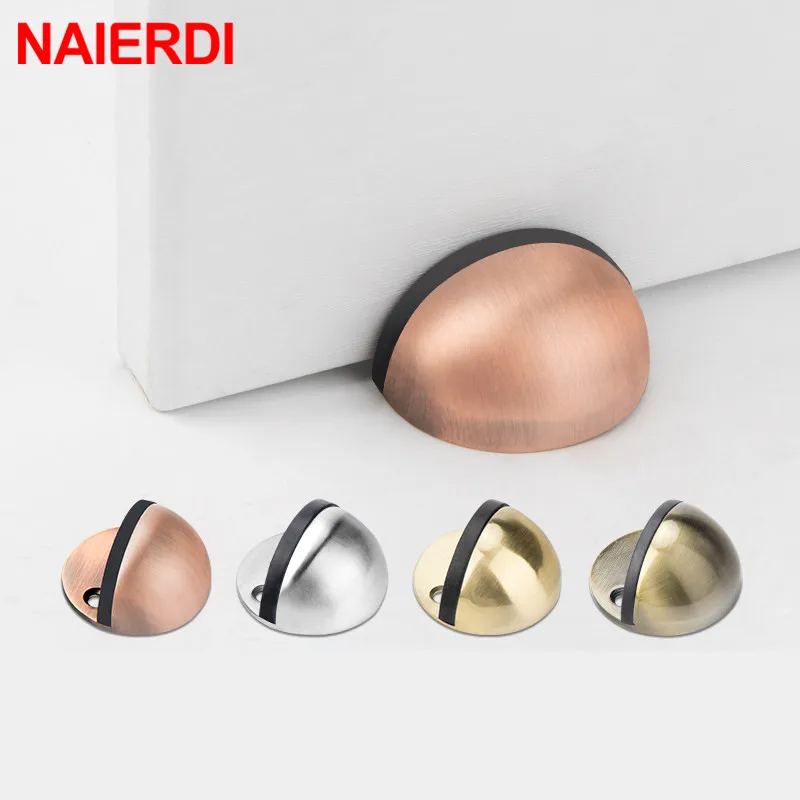 NAIERDI 7 Colors Stainless Steel Rubber Door Stopper Non Punching Sticker Door Holders Catch Floor Mounted Nail-free Door Stops