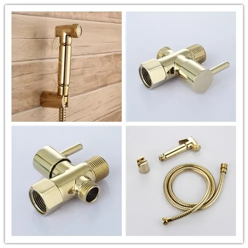 

Gold Brass handheld bidet spray Health Cleaning Toilet Bidet Faucet Shower Spray Set with 7/8*7/8*1/2 T-adapter Diverter Valve