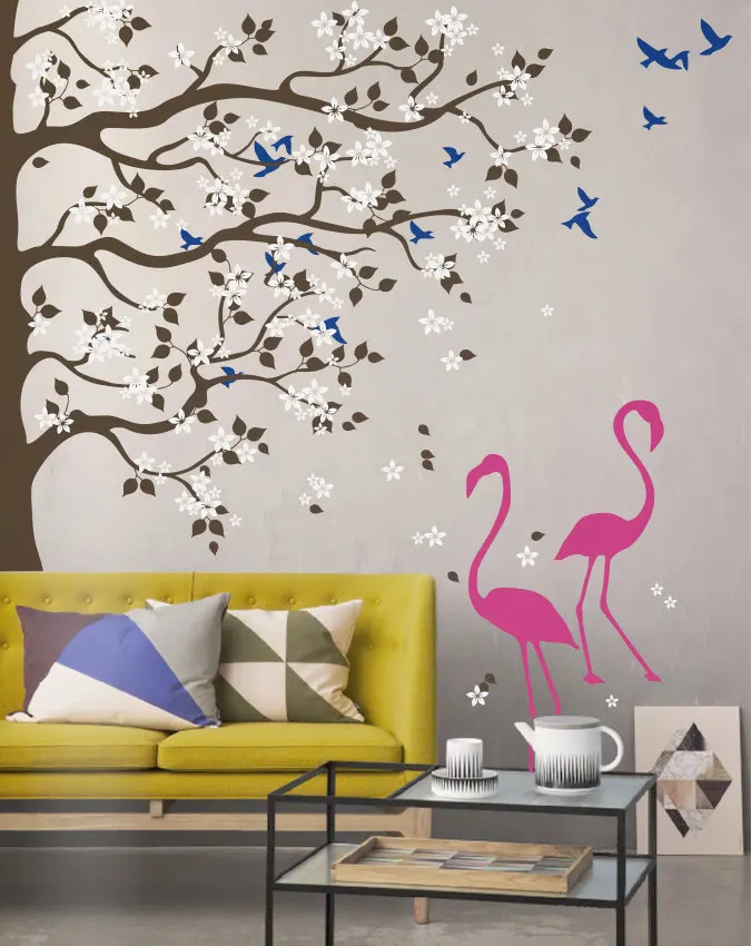 240cm tall Large Green Tree With Flamingos Wall Sticker Home Decor Living Room Wall Art Pic vinilos paredes Mural Wallpaper D985