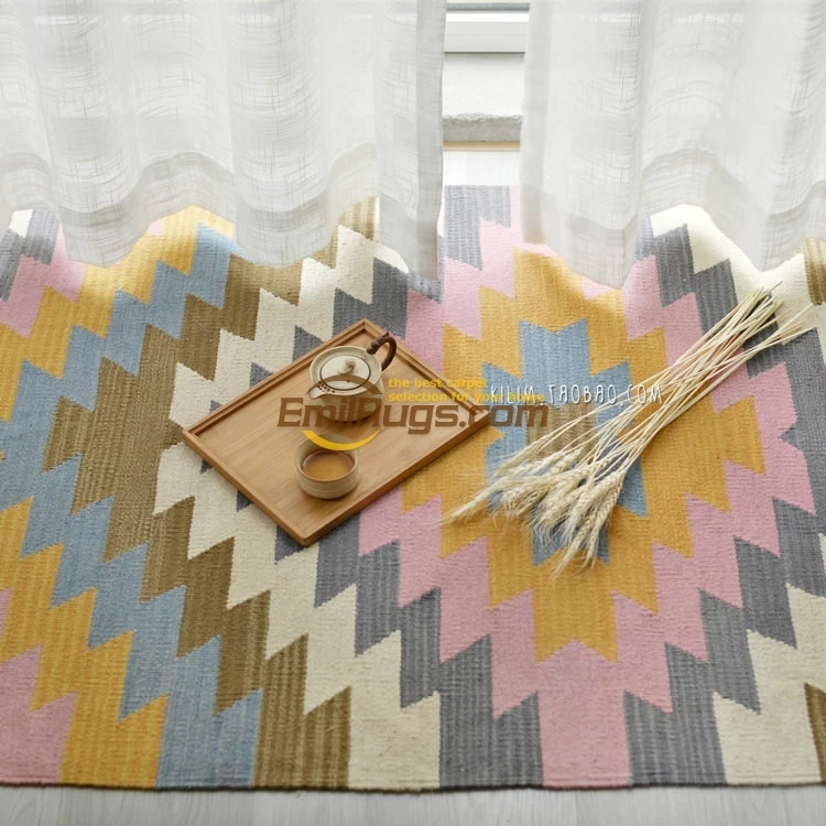 French country geometric pattern ethnic style handmade wool kilim kirim carpet tapestry mat gc137-3yg4