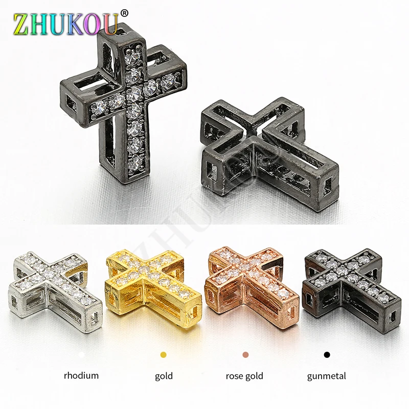 10*13mm Handmade Brass Cubic Zirconia Cross Beads Charms DIY Jewelry Bracelet Necklace Making, Model: VZ137