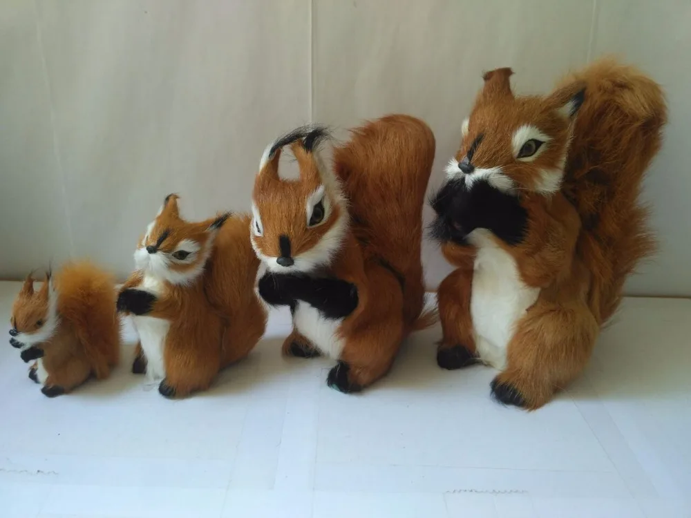 one lot / 4 pcs different sizes squirrels plastic&furs brown squirrels model handicraft prop home garden decoration gift d2630