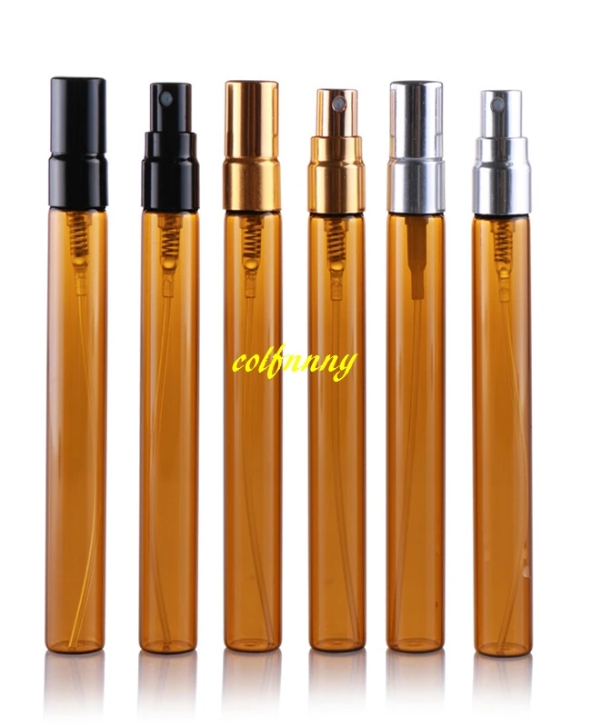 1000pcs/lot Fast shipping 10ML Amber Glass Perfume bottle 14x114mm Spray bottle Emtpy Refillable bottles