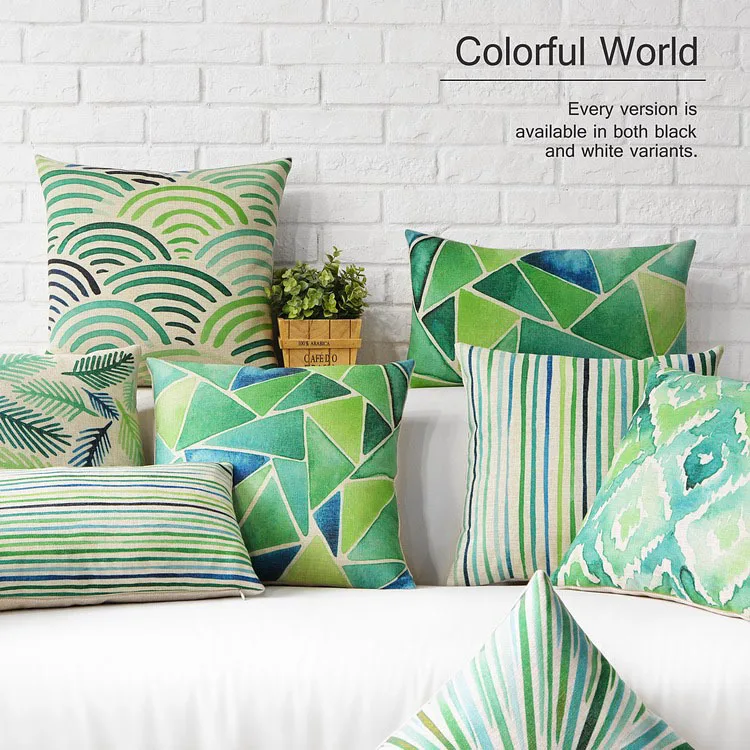 Fresh Pastoral green pillow ,geometric Pillow cushion ,Linen pillowcase,sofa cushions home decorative Pillows