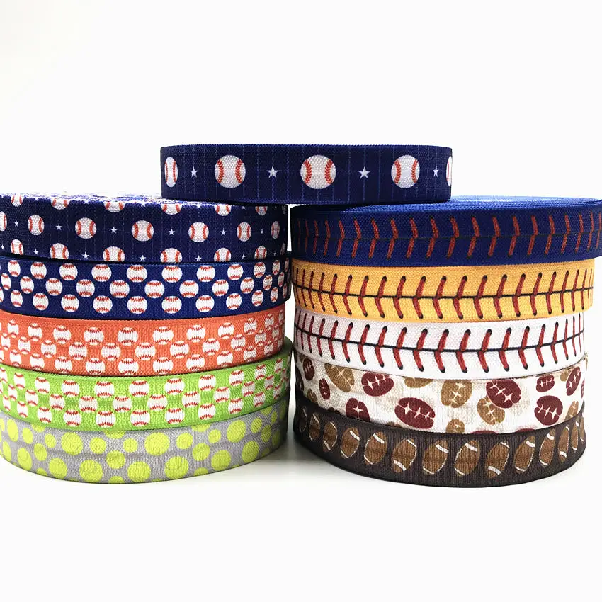 

Football Baseball Line Printed Fold Over Elastic Sport FOE Ribbon Diy Hair Band Sewing Decoration Accessories 50yards 16mm