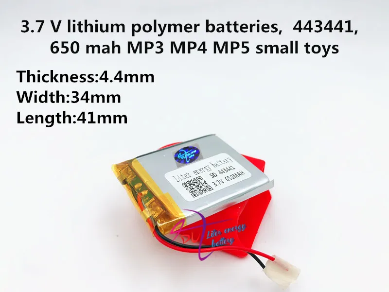 3.7V,650mAH,443441 Polymer lithium ion / Li-ion battery for MP3,MP4,SPEAKER,bluetooth,GPS,toy,smart watch