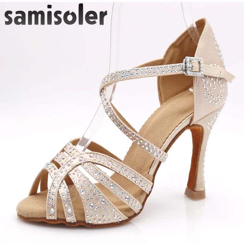 Samisoler Black Rhinestone ballroom dance shoes women Salsa dance shoes women Professional tango Latin Shoes style high heels