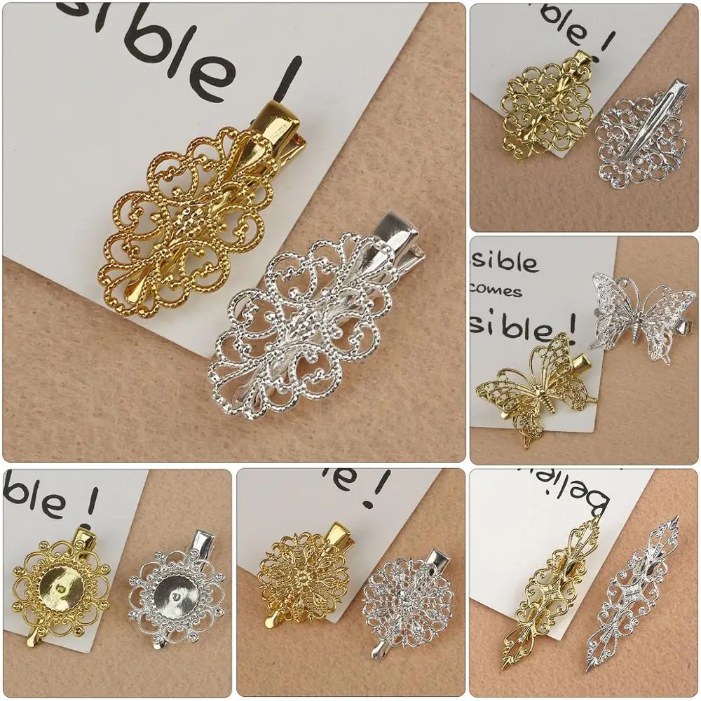 Vintage Metal Brass Filigree Copper Plated 4 Colors Duckbill Clip For Handmade DIY Hair Clip Jewelry Findings Accessories