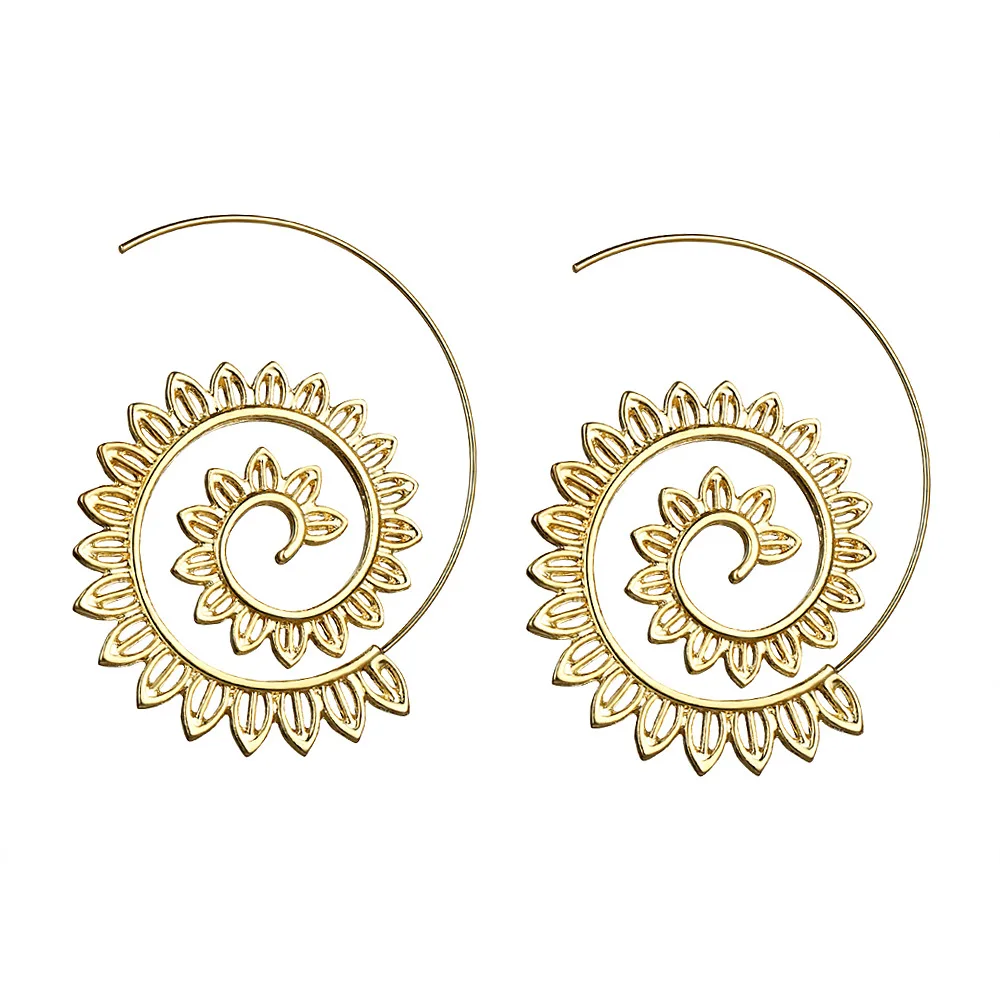 Boho Jewelry Swirl Hoop Earring For Women Brincos Gold Color Geometric Earrings Steampunk Style Ethnic Statement Party Jewelry
