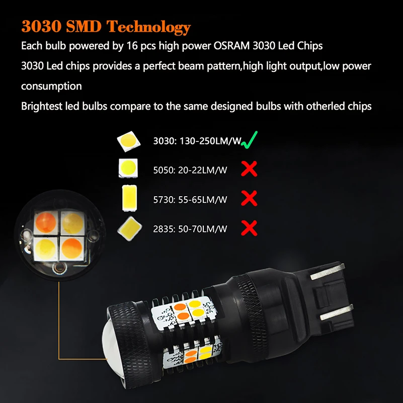 AUXITO White Amber Switching T20 7443 W21/5W W21W LED Bulb T25 3157 3156 P27/7W Car Turn Signal DRL Daytime Running Light 12V