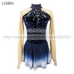 LIUHUO Ice Figure Skating Dress Women Girls Stand Collar Long Sleeve Competition Performance Costume Dance Leotard Roller Adult