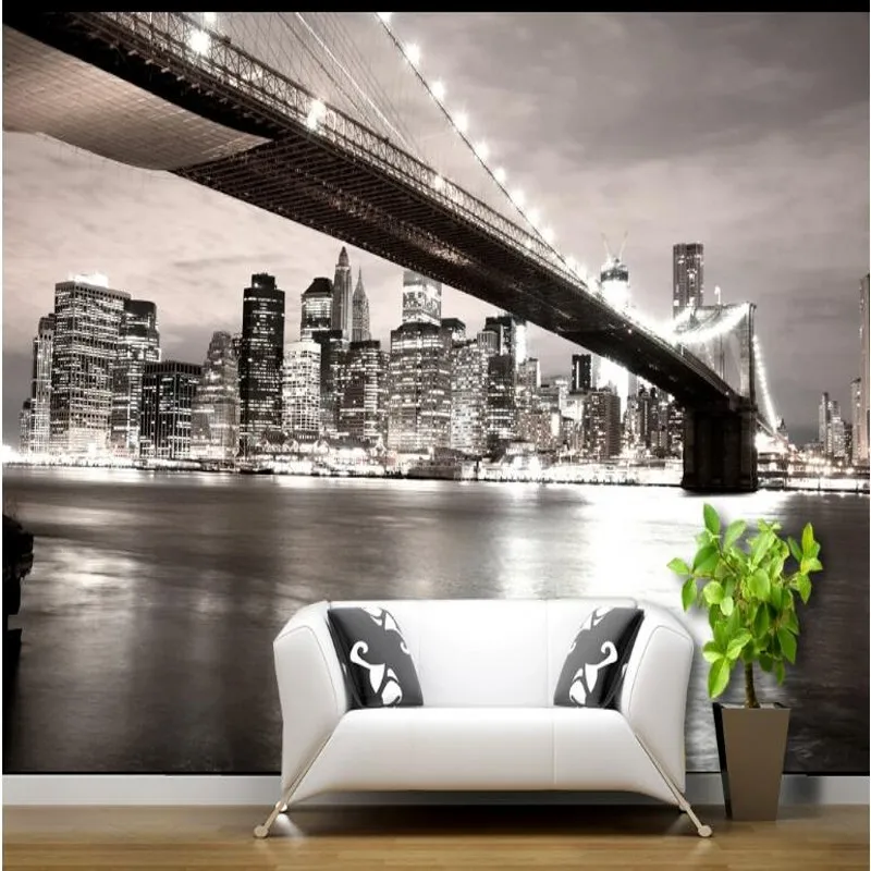 

wellyu Custom large murals city bustle of the United States night 3D black and white classic wallpaper papel de parede