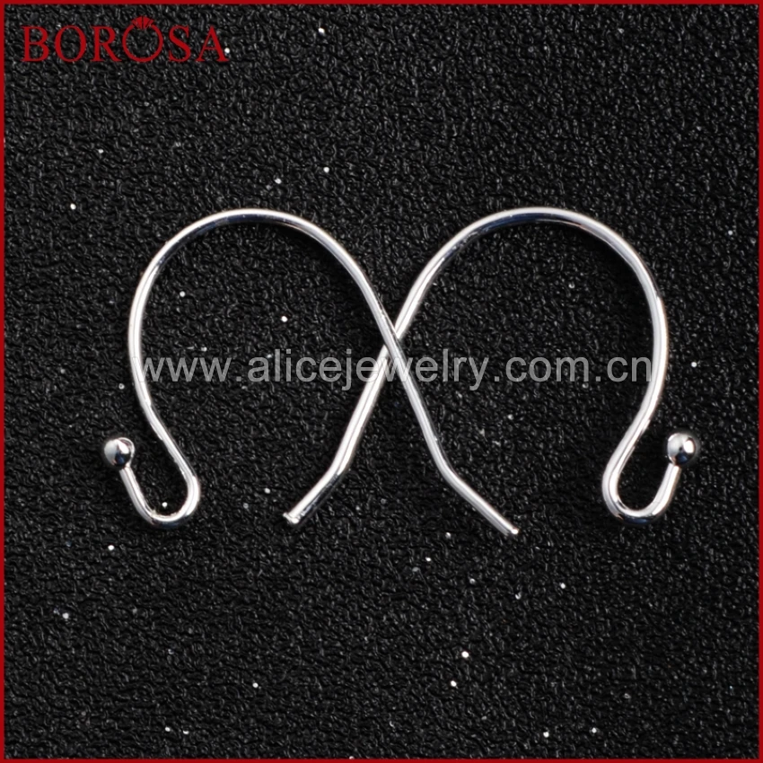 BOROSA Silver Color Metal Earring Hooks Ear Hooks Silver Color Hook Wire with Bead End For And Jewelry Finding DIY Acc PJ025