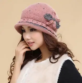 Hat female winter handmade knitted wool cap double layer thermal autumn and winter knitted hat M-1339