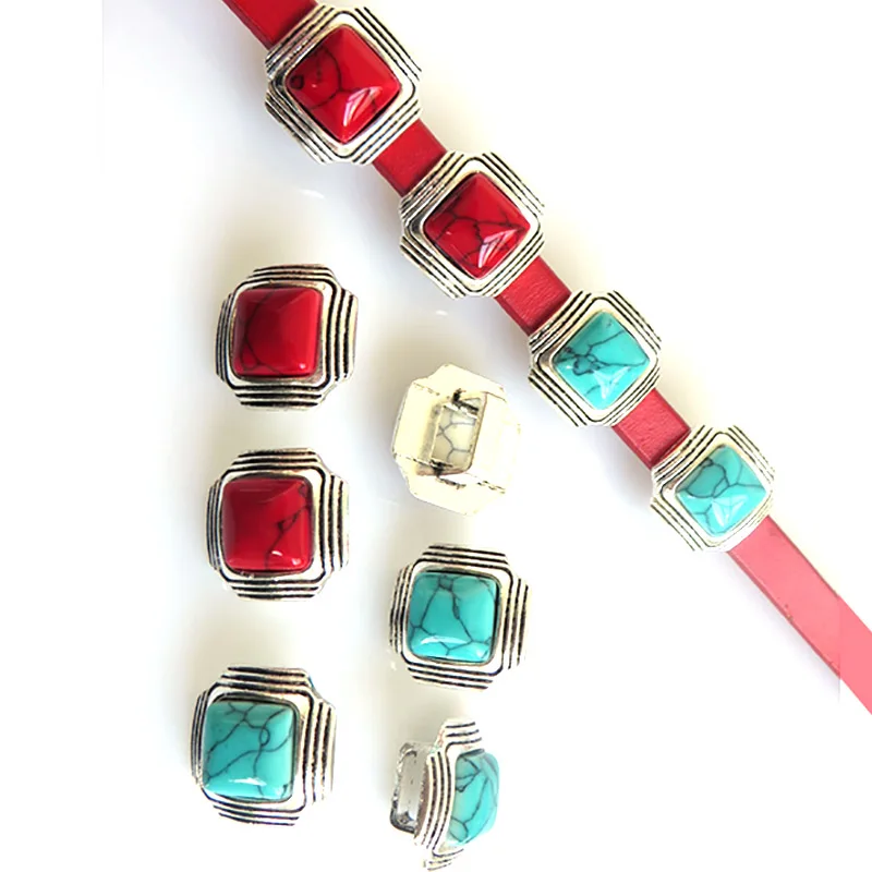 5pcs Turquoise Slider Spacer Beads For 10x6mm Licorice Leather Bracelet Jewelry Findings