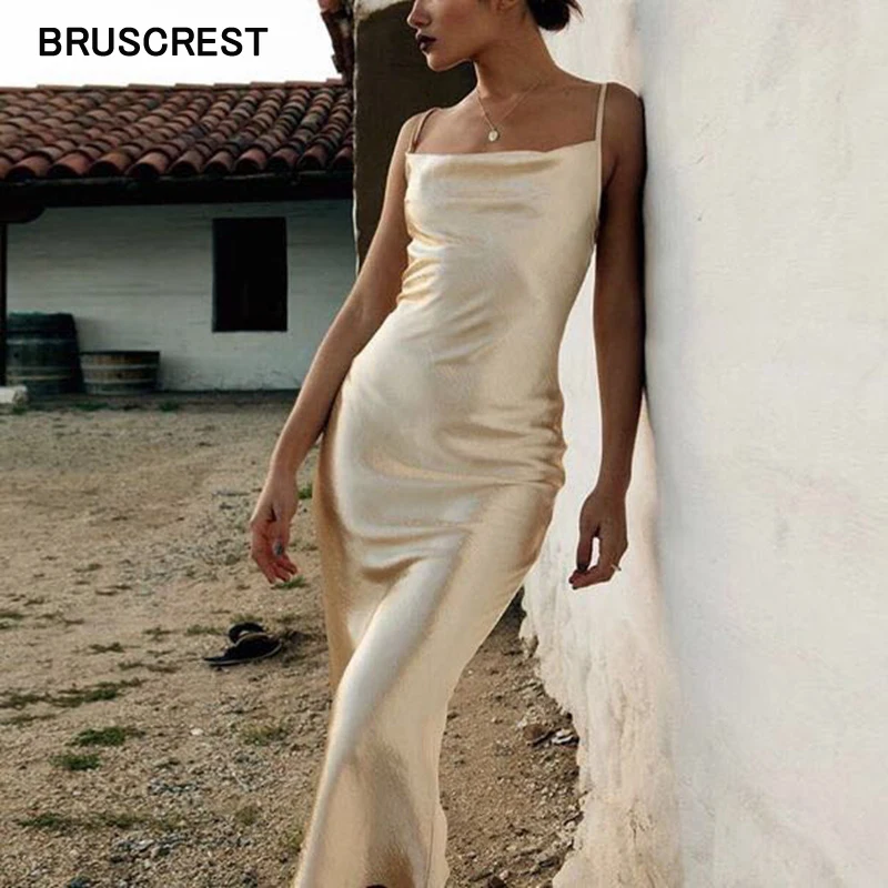 Boho złota satynowa sukienka midi niebiesko-biała długa sukienka na imprezę elegancka letnia sukienka 2024 pasek spaghetti casual vintage vestidos
