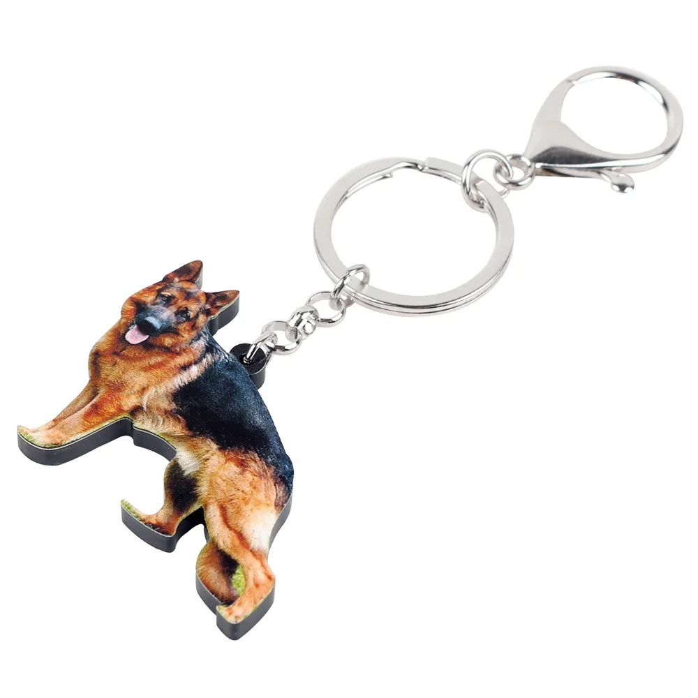 Bonsny Acrylic German Shepherd Dog Key Chain Keychain Ring Fashion Animal Jewelry For Women Girls Pet Lovers Car Bag Charms Gift