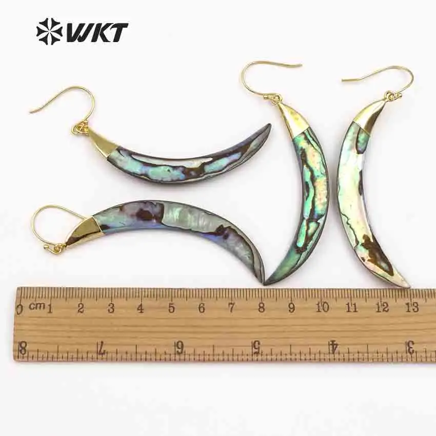 WT-E130 Natural Abalone Shell In Horn Shape Fashion Earring Random Size Shell With Gold Capped Women Wedding Bridal Jewelry