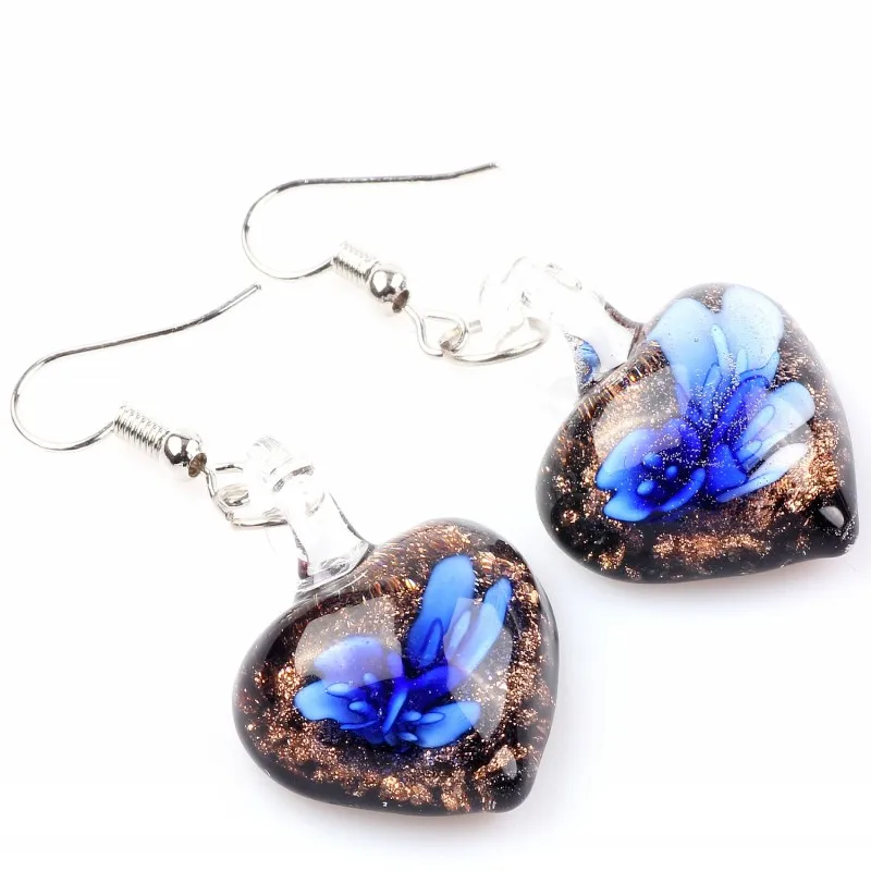 Qianbei Promot! Womens 2024 handmade Heart Murano Lampwork Glass Mix Color Women\'s Flower Glass Earrings Summer Vocation gift