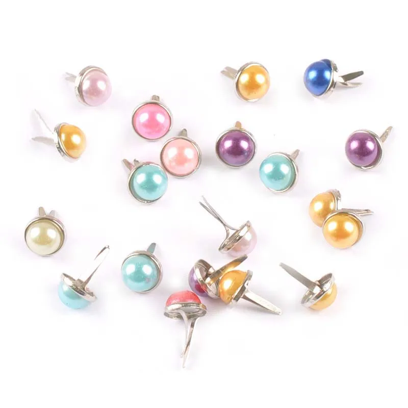 Mix Color Pearl Fastener Brad For Scrapbook Embellishments Metal Craft Brads DIY Shoes Accessories Home Decor 20Pcs 9x15mm c2237