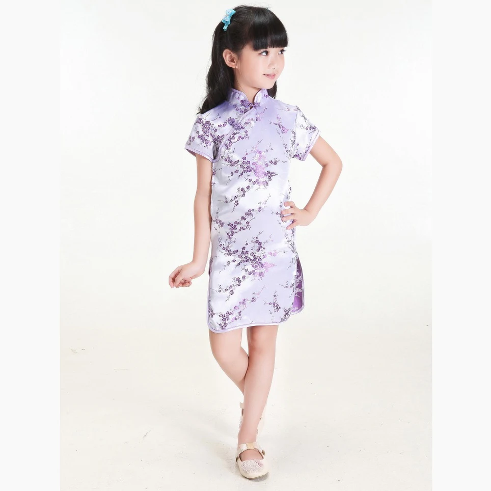 Purple Lovely Baby Qipao Girl summer Dresses Kid Chinese Style Chi-pao Cheongsam New Year Gift Children's Clothes 0723010