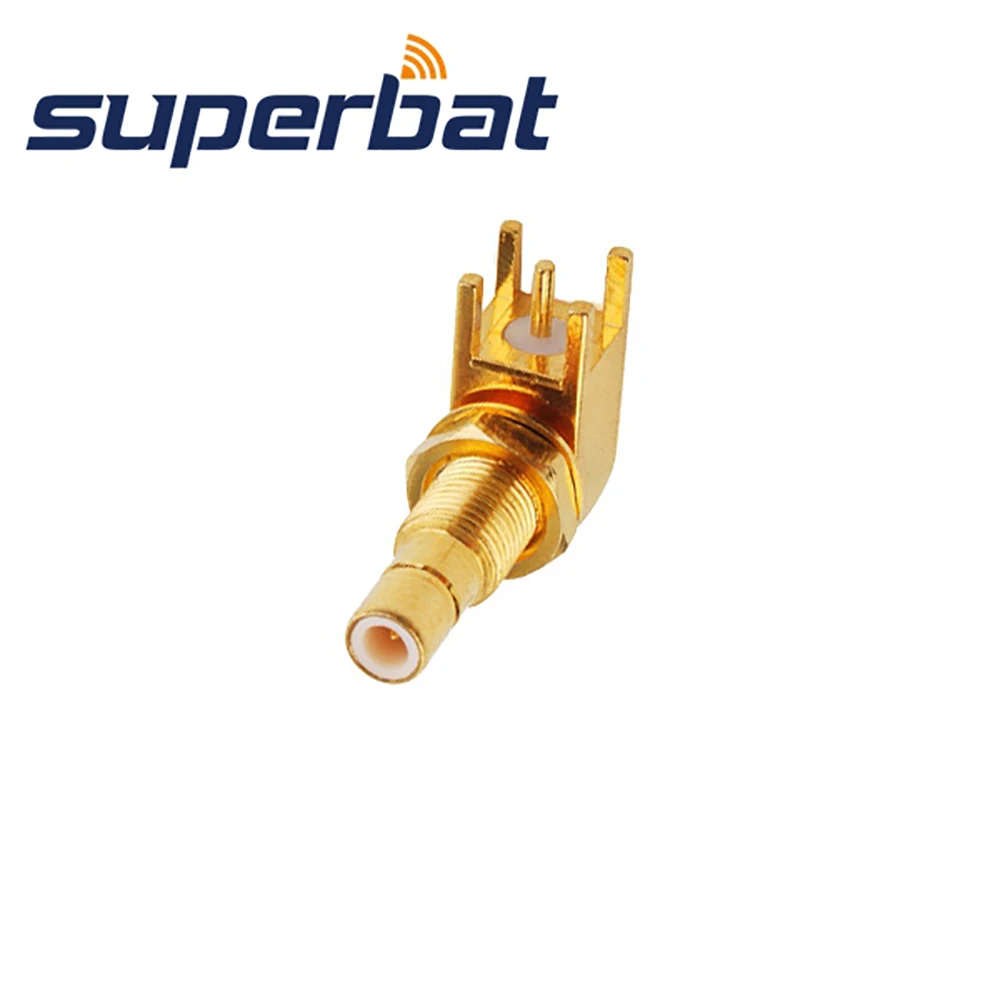 

Superbat 10pcs 50 Ohm RF Coaxial Connector SMB Thru Hole Female Right Angle Nut Bulkhead PCB Mount for Electronic Components